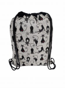 Worek do Przedszkola ,na WFBawełniany 35x40 Koty z czarnym Minky - Worko-Plecak ze Sznurkami, Tunel Minky, Metka na Imię  