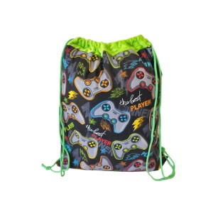 Worek do Przedszkola  na wf Bawełniany 35x40 Pady do gry z zielonym  Minky - Worko-Plecak ze Sznurkami, Tunel Minky, Metka na Imię 