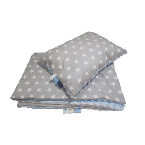 Kołdra Minky 160x200,150x200  lub 140x200 i poduszka Minky Gwiazdki na szarym tle