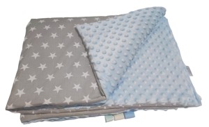 Kocyk Minky kołderka 160x200 Gwiazdki na szarym i błękit minky
