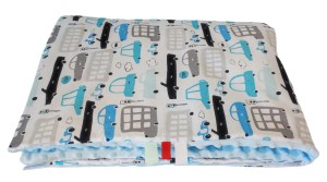 Kocyk Minky kołderka 160x200 autka szare i niebieskie i blekit minky 