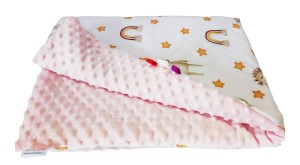 Kocyk Minky kołderka 160x200 jednorożce z księżycem różowy minky