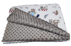 Kocyk Minky kołderka 160x200 Miś marynarz z beżowym minky