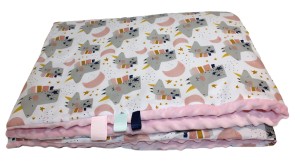 Kocyk Minky kołderka 160x200 Jednorożec na bieli z różowym minky