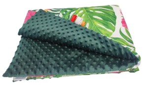 Kocyk Minky kołderka 160x200 Liście kwiat hibiskus butelkowy zielony minky