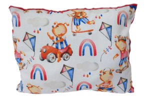 Poduszka Minky Bawełna 30x40 / 40x40 / 50x60 – Wesołe pieski w pojazdach czerwone  Minky Miękka, Ozdobna, do Spania, dla Dzieci 