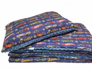 Kołdra Minky 160x200,150x200  lub 140x200 i poduszka Super cars z niebieskim Minky