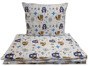 Pościel dla dzieci 120x90 cm – Bawełna 100%| Motyw Leśne zwierzęta na bieli