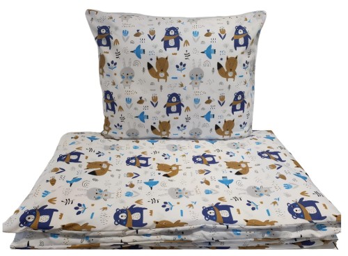 poszewka na kołdrę 120x90, poszewka na poduszki 60x40 bawelniana wzor lesne zwierzeta.jpg