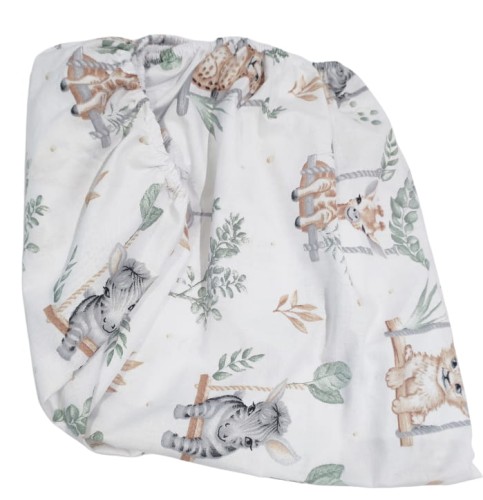 prześcieradło z gumka 90x200 dla dzieci na białym tle motyw zwierzątek bawelniane.jpg