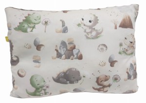 Poduszka Minky Bawełna 30x40 / 40x40 / 50x60 – Dinozaury z beżowym Minky  Miękka, Ozdobna, do Spania, dla Dzieci 