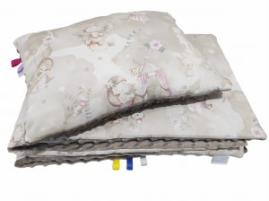 Kocyk i poduszka 75x100 Dziewczynka z zamkiem + beżowy Minky | Komplet dla dziewczynki