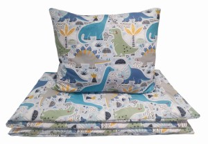 Pościel bawełniana 140x180 + 50x60 – Niebieskie dinozaury | Zamek, 100% bawełna