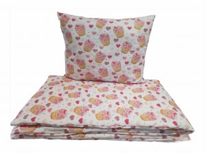 Pościel bawełniana 140x180 + 50x60 – Różowe babeczki | Muffinki, 100% bawełna, zamek