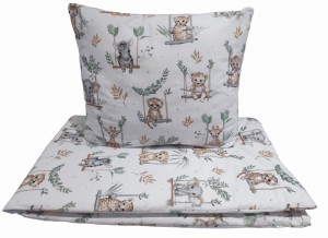 Pościel bawełniana 140x180 + 50x60 – Zwierzęta na huśtawce | Zebra, tygrys, słoń, żyrafa, 100% bawełna