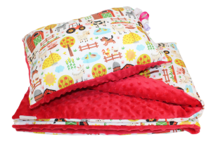 Kocyk i poduszka Minky do Przedszkola i żłobka 70x140cm, 100x135cm lub 100x150cm wzór Farma