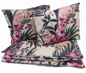 Pościel Bawełniana 200x220 cm + 2 poszewki 70x80 cm Kwiatowe wzory kremowe tło 