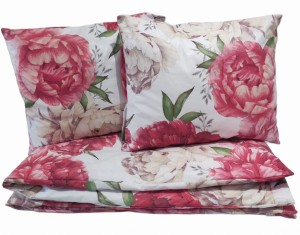 Pościel Bawełniana 200x220 cm + 2 poszewki 70x80 cm Piwonie różowe i kremowe