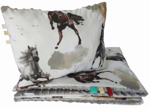 Pościel 100x160 50x60 Minky z wypełnieniem kołdra i poduszka Konie