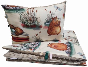 Kocyk i poduszka Minky do Przedszkola i żłobka 70x140, 100x135 lub 100x150 wzór Beżowy Kapibara