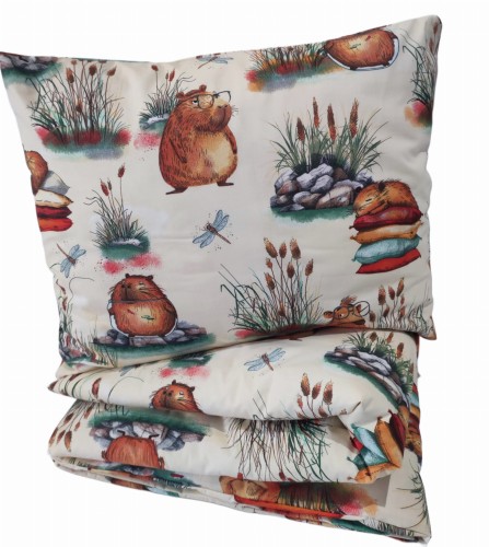 Pościel Kapibara dziecięca 160x200 + 50x60 cm – kremowa z motywem kapibar MilonBaby 