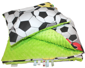 Kocyk i poduszka Minky do Przedszkola i żłobka 70x140, 100x135 lub 100x150 wzór Piłka nożna Piłki