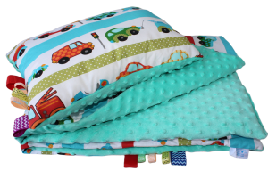 Kocyk i poduszka Minky do Przedszkola i Żłobka 70x140, 100x135 lub 100x150 w Małe autka