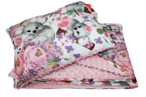 Kołdra  Minky 140x180 i poduszka komplet Koala w kwiatach z wypełnieniem