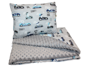 Pościel Minky z wypełnieniem 100x160 50x60 kołdra i poduszka Królik rajdowy wyścigowy