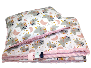 Kocyk i poduszka Minky do Przedszkola żłobka 70x140, 100x135 lub 100x150 motyw Jednorożec