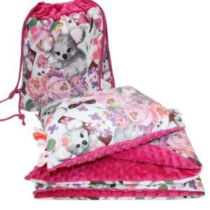Pościel Minky do Przedszkola z Workiem zestaw 100x135 30x40  z poduszką Koala z fuksją