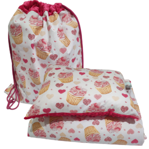 Pościel Minky do Przedszkola z Workiem zestaw 100x135 30x40  z poduszką Babeczki z fuksją Minky