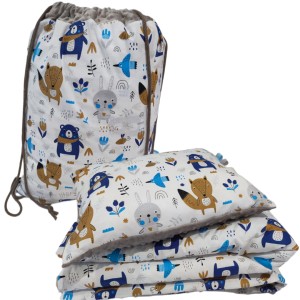 Pościel Minky do Przedszkola z Workiem 100x135 30x40 zestaw z poduszką Leśne zwierzęta z szarym Minky