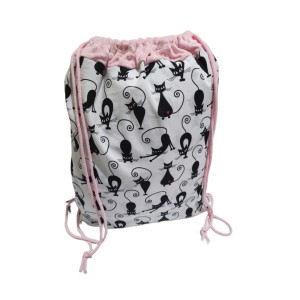 Duży worek bawełniany XL 60x70 cm z tunelem Minky  Koty z różowym minky– plecak na dużą kołdrę i duża poduszkę, maskotki