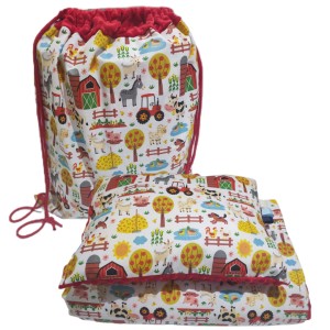 Pościel Minky do Przedszkola z Workiem 100x135 30x40 zestaw z poduszką Farma z traktorem z czerwonym Minky