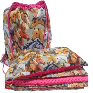 Pościel Minky do Przedszkola 100x135 30x40 z Workiem zestaw z poduszką Konie z fuksją Minky