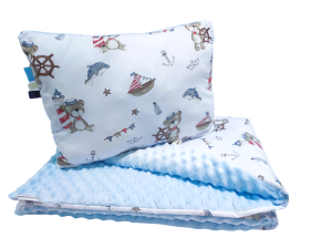 Kołdra Minky 160x200, 150x200  lub 140x200 i poduszka Miś marynarz