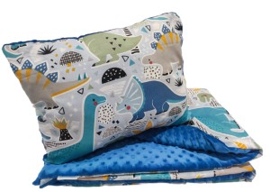 Kocyk i poduszka Minky do Przedszkola i żłobka 70x140, 100x135 lub 100x150 w Dinozaury